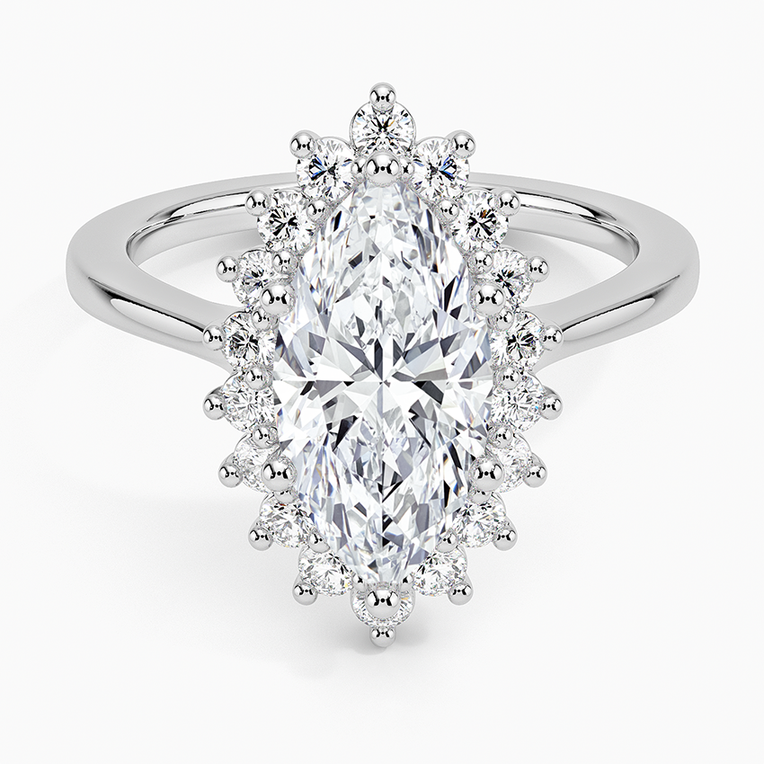 Liubov Vintage Accents (Round Side Stones) Lab Diamond Ring in 18K Gold - Marquise