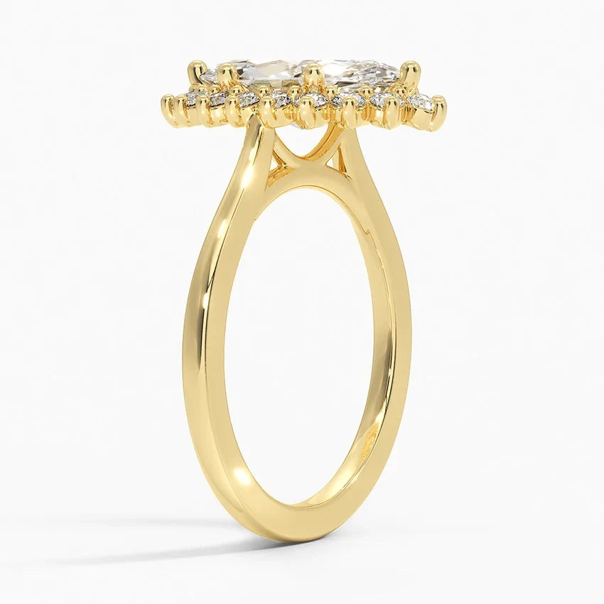 Liubov Vintage Accents (Round Side Stones) Lab Diamond Ring in 18K Gold - Marquise