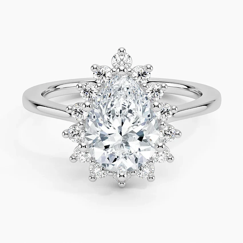 Liubov Vintage Accents (Round Side Stones) Lab Diamond Ring in 18K Gold - Pear