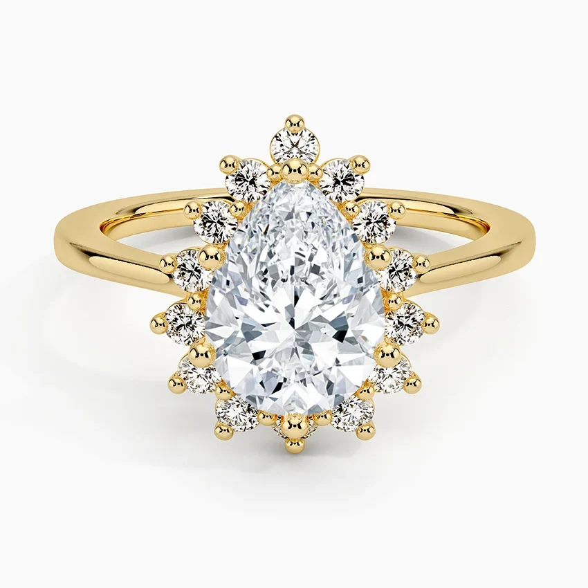 Liubov Vintage Accents (Round Side Stones) Lab Diamond Ring in 18K Gold - Pear