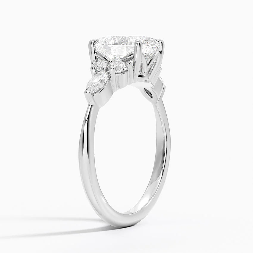 Rosea Accents (Marquise and Round Side Stones) Lab Diamond Ring in 18K Gold - Oval