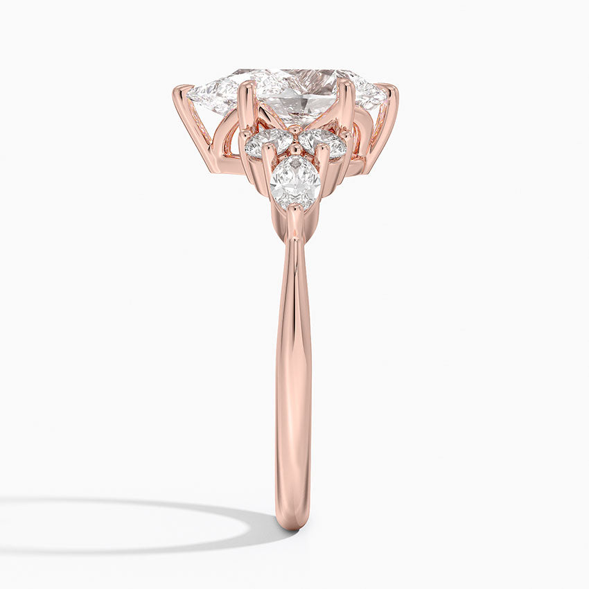 Rosea Accents (Marquise and Round Side Stones) Lab Diamond Ring in 18K Gold - Pear