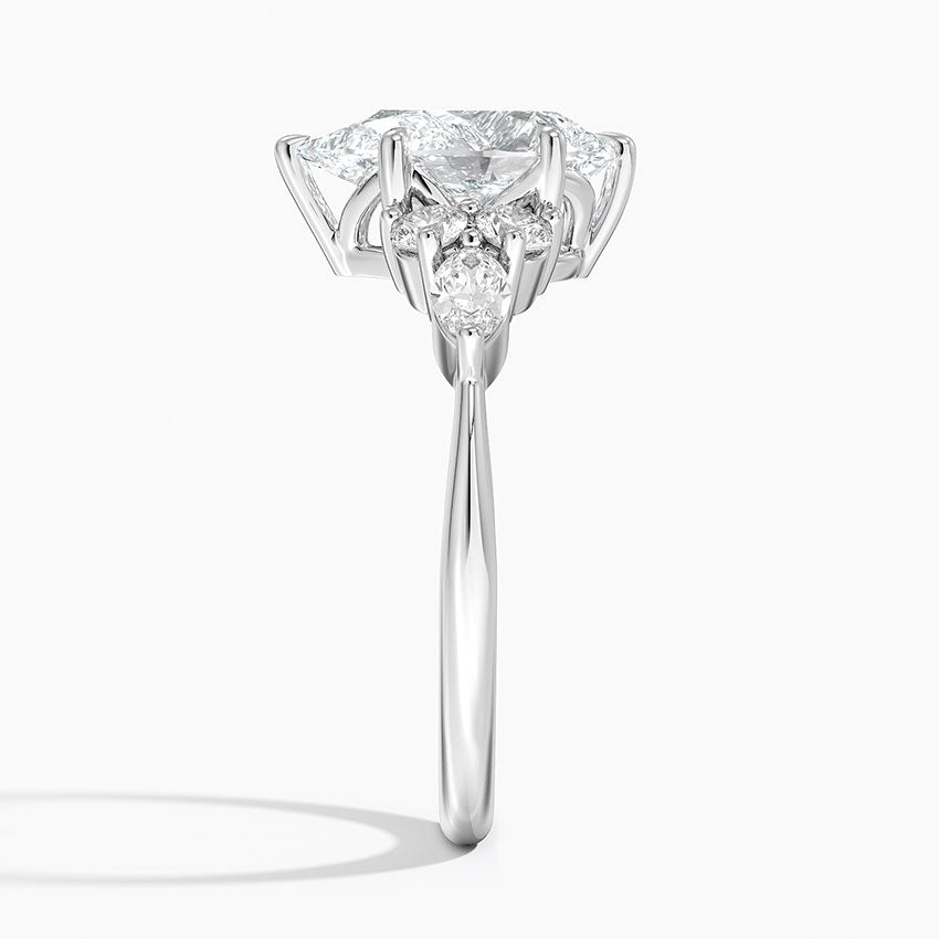 Rosea Accents (Marquise and Round Side Stones) Lab Diamond Ring in 18K Gold - Pear