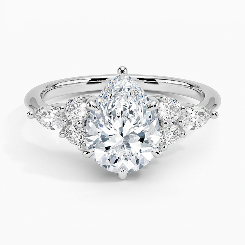 Rosea Accents (Marquise and Round Side Stones) Lab Diamond Ring in 18K Gold - Pear