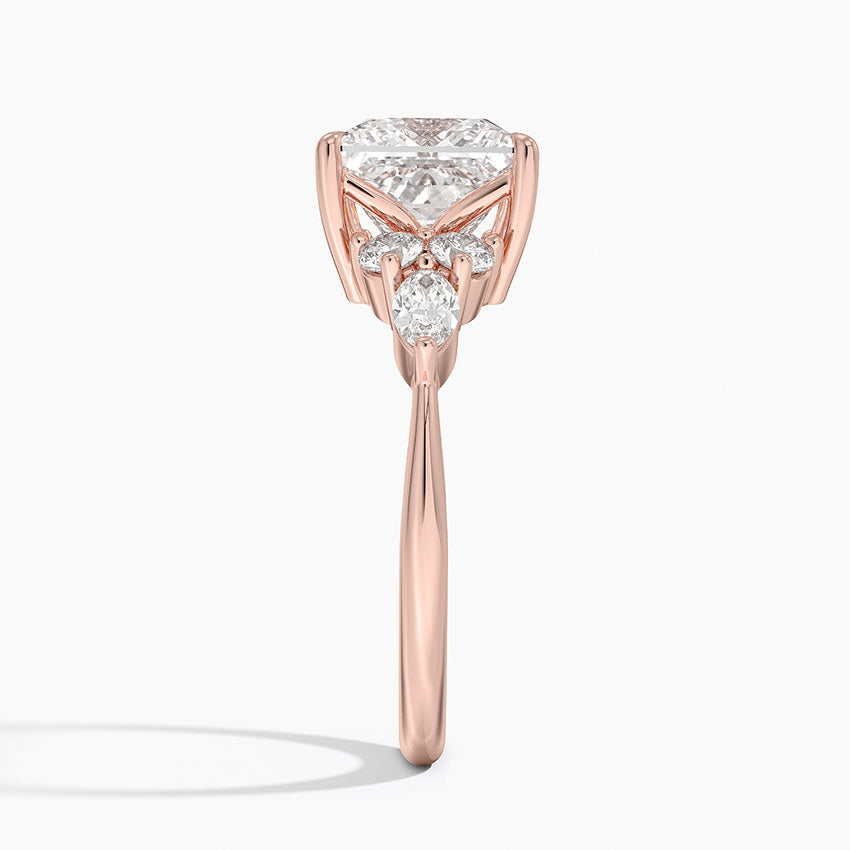Rosea Accents (Marquise and Round Side Stones) Lab Diamond Ring in 18K Gold - Princess