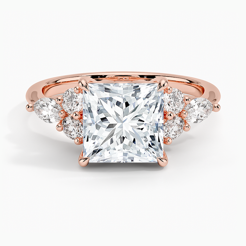 Rosea Accents (Marquise and Round Side Stones) Lab Diamond Ring in 18K Gold - Princess