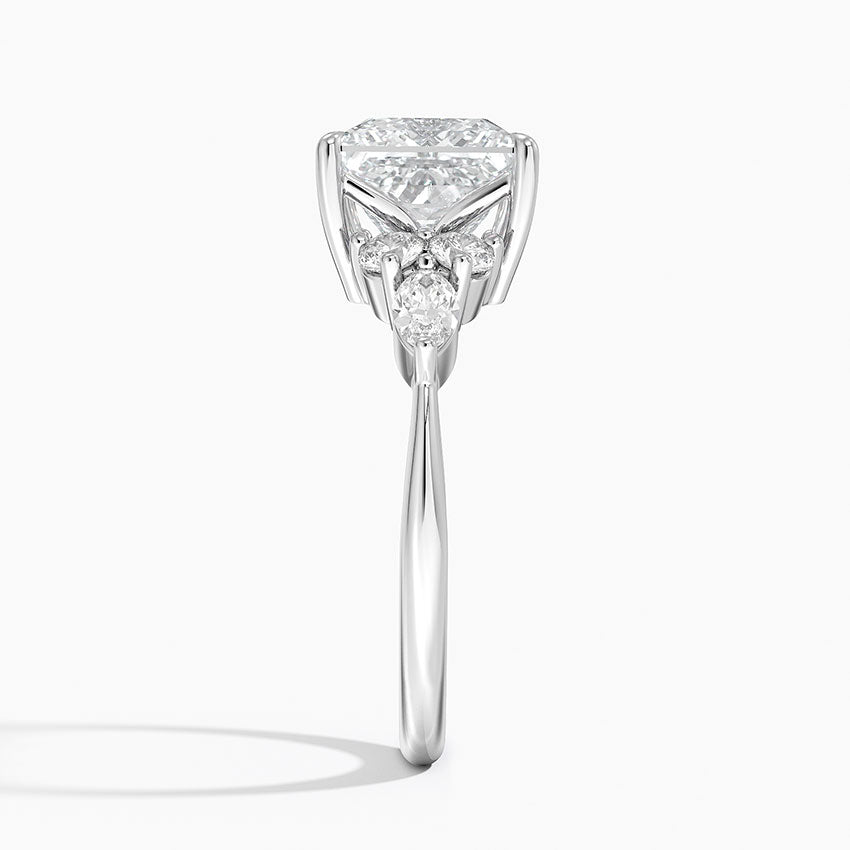 Rosea Accents (Marquise and Round Side Stones) Lab Diamond Ring in 18K Gold - Princess