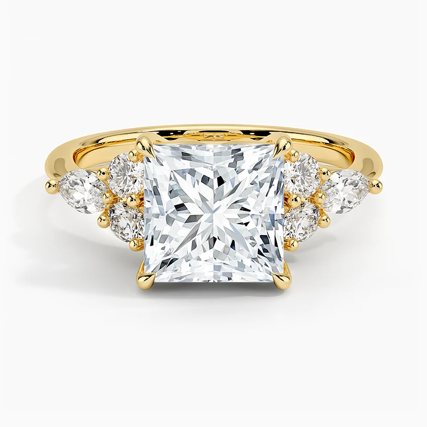 Rosea Accents (Marquise and Round Side Stones) Lab Diamond Ring in 18K Gold - Princess