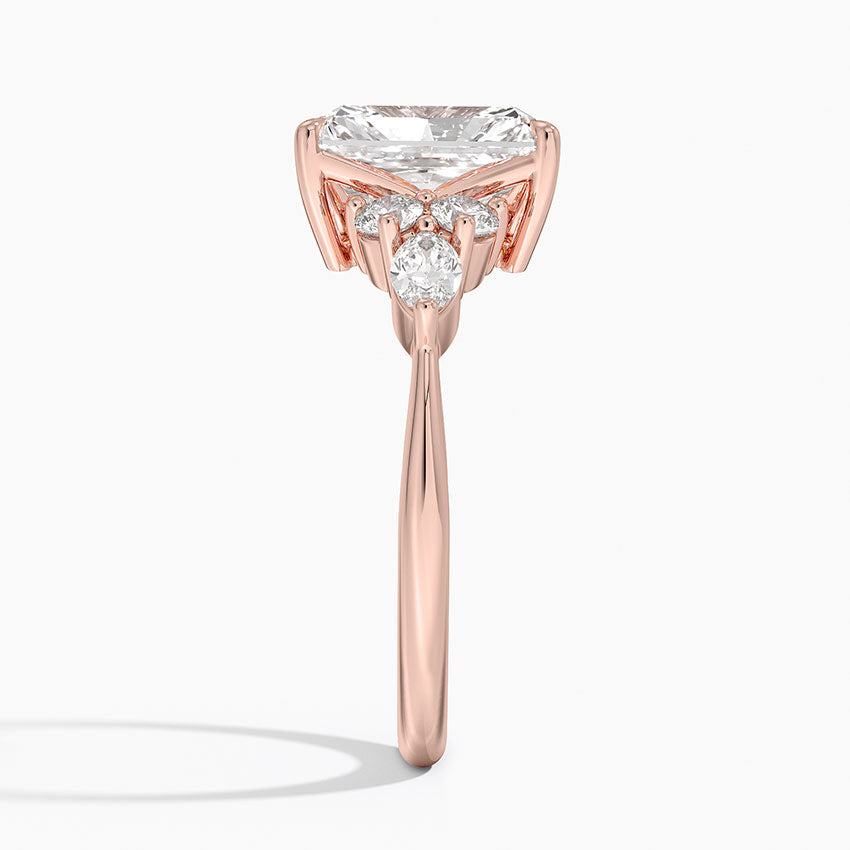 Rosea Accents (Marquise and Round Side Stones) Lab Diamond Ring in 18K Gold - Radiant