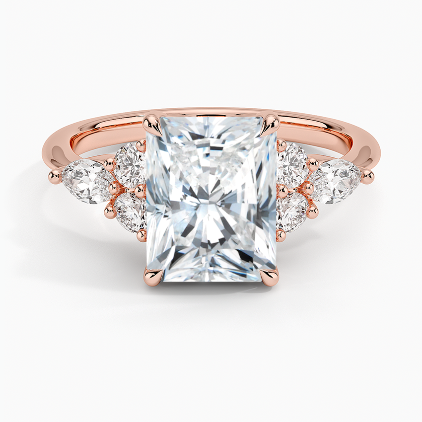 Rosea Accents (Marquise and Round Side Stones) Lab Diamond Ring in 18K Gold - Radiant