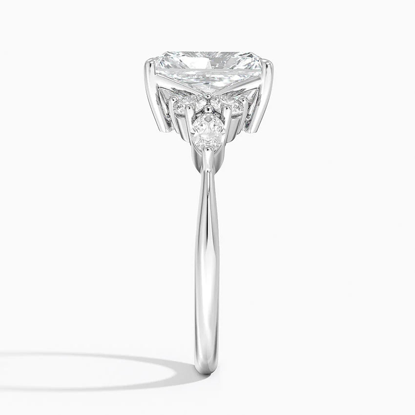Rosea Accents (Marquise and Round Side Stones) Lab Diamond Ring in 18K Gold - Radiant