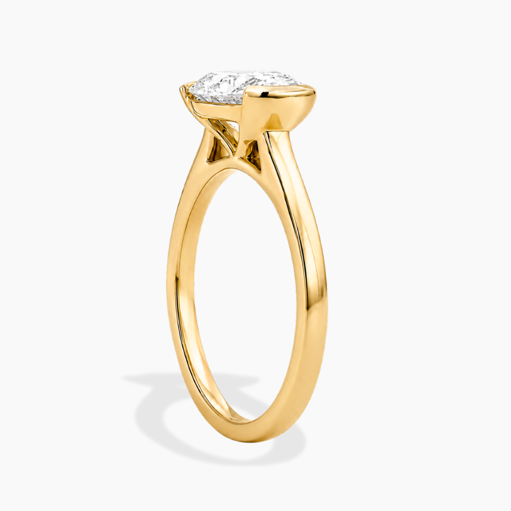 Lavinia East-West Half-Bezel Solitaire Oval Lab Grown Diamond Engagement Ring in 18K Gold