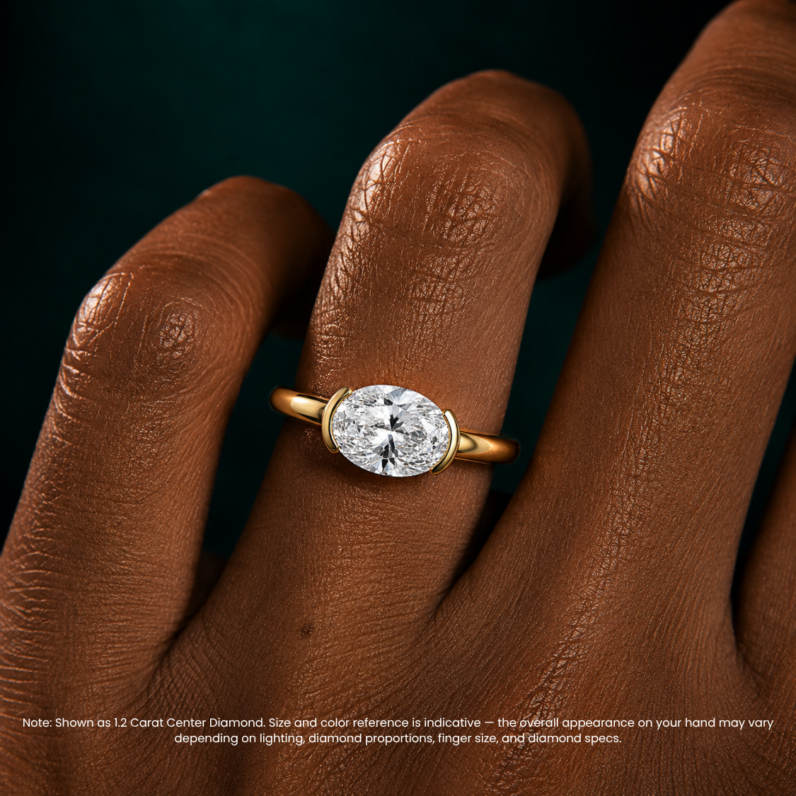 Lavinia East-West Half-Bezel Solitaire Oval Lab Grown Diamond Engagement Ring in 18K Gold