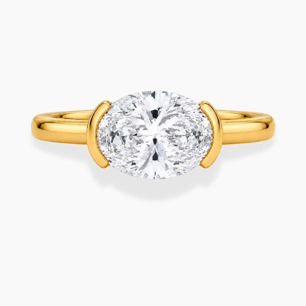 Lavinia East-West Half-Bezel Solitaire Oval Lab Grown Diamond Engagement Ring in 18K Gold