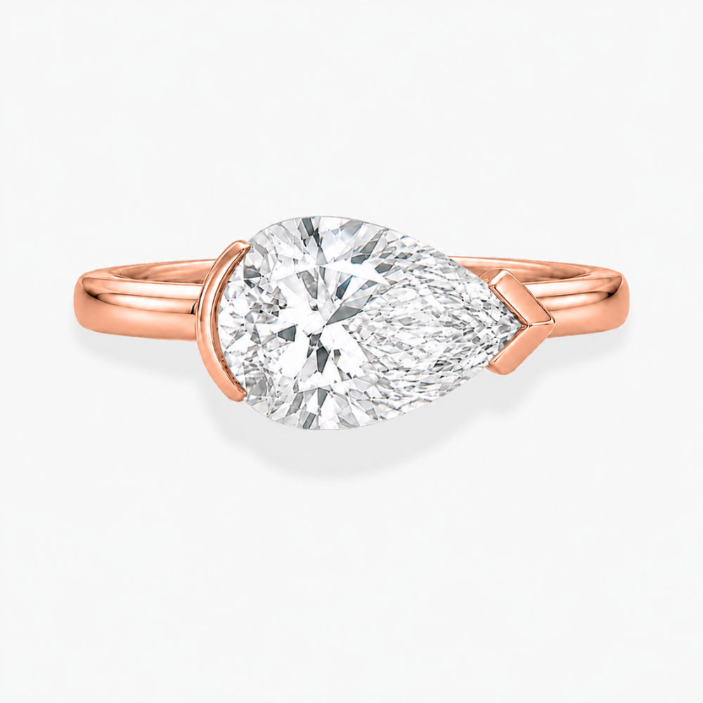 Lavinia East-West Half-Bezel Solitaire Pear Lab Grown Diamond Engagement Ring in 18K Gold