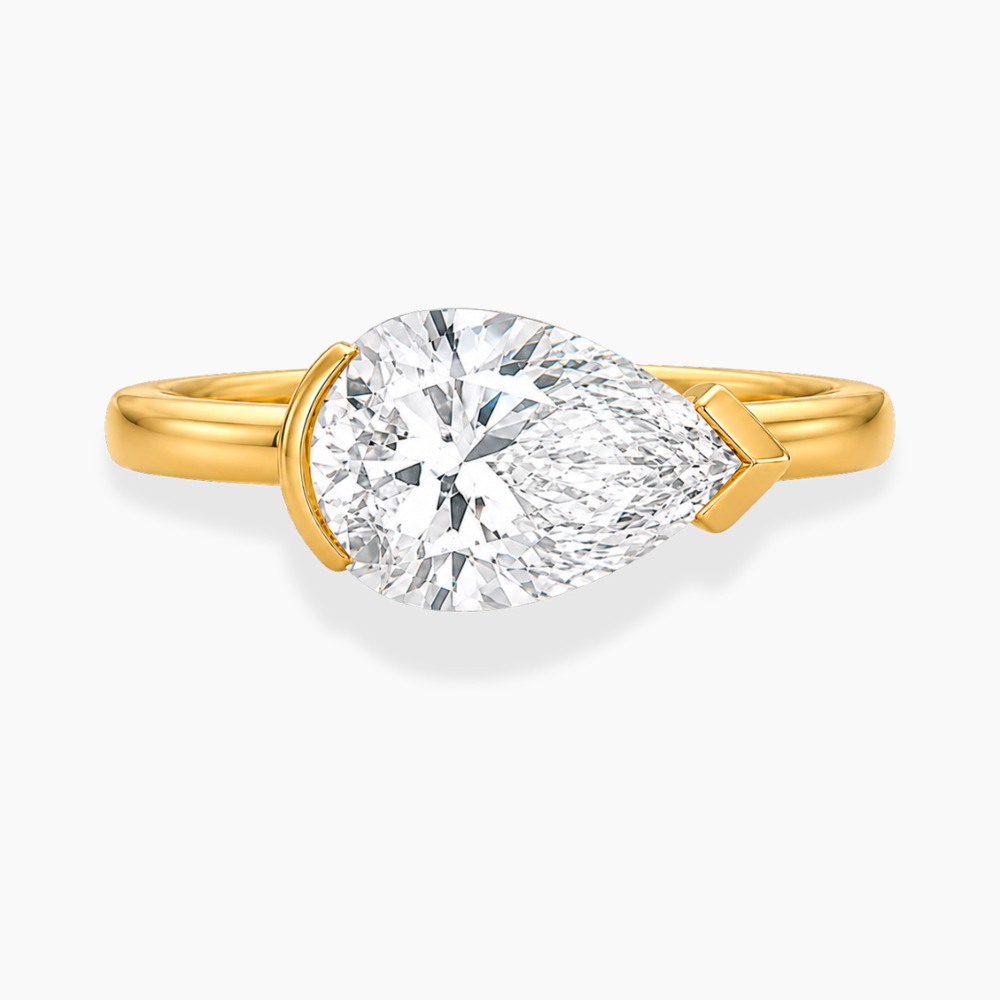Lavinia East-West Half-Bezel Solitaire Pear Lab Grown Diamond Engagement Ring in 18K Gold