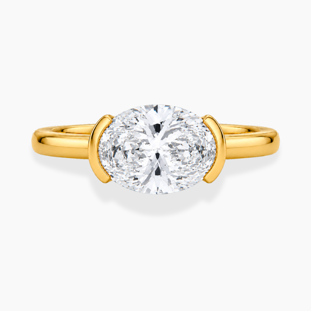 Lavinia East-West Half-Bezel Solitaire Oval Lab Grown Diamond Engagement Ring in 18K Gold