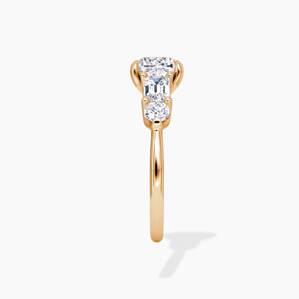 Leona Accents Cushion (Round and Baguette Side Stones) Lab Grown Diamond Engagement Ring in 18K Gold