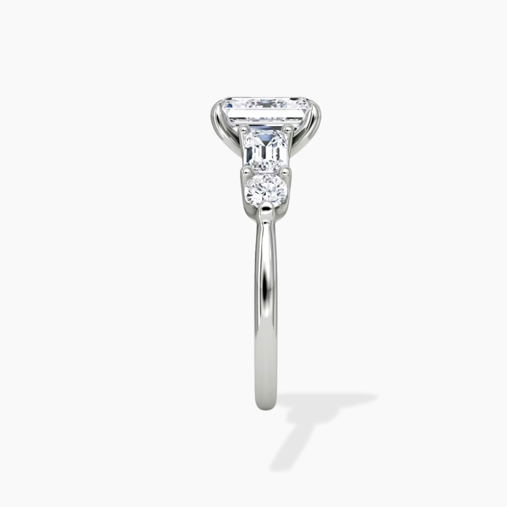 Leona Accents Emerald (Round and Baguette Side Stones) Lab Grown Diamond Engagement Ring in 18K Gold