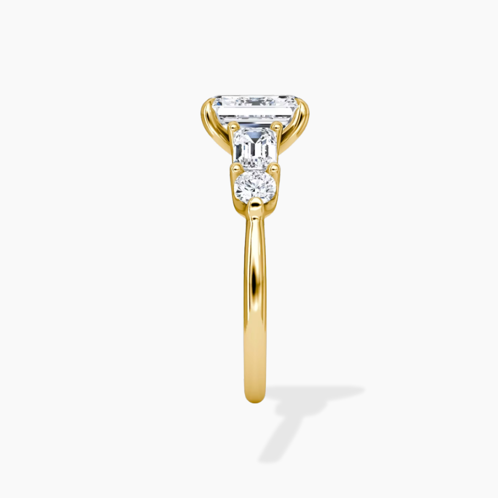 Leona Accents Emerald (Round and Baguette Side Stones) Lab Grown Diamond Engagement Ring in 18K Gold