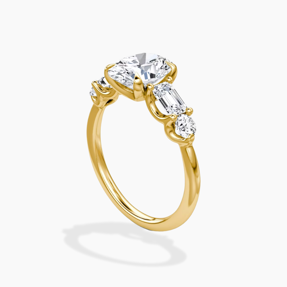 Leona Accents Oval (Round and Baguette Side Stones) Lab Grown Diamond Engagement Ring in 18K Gold