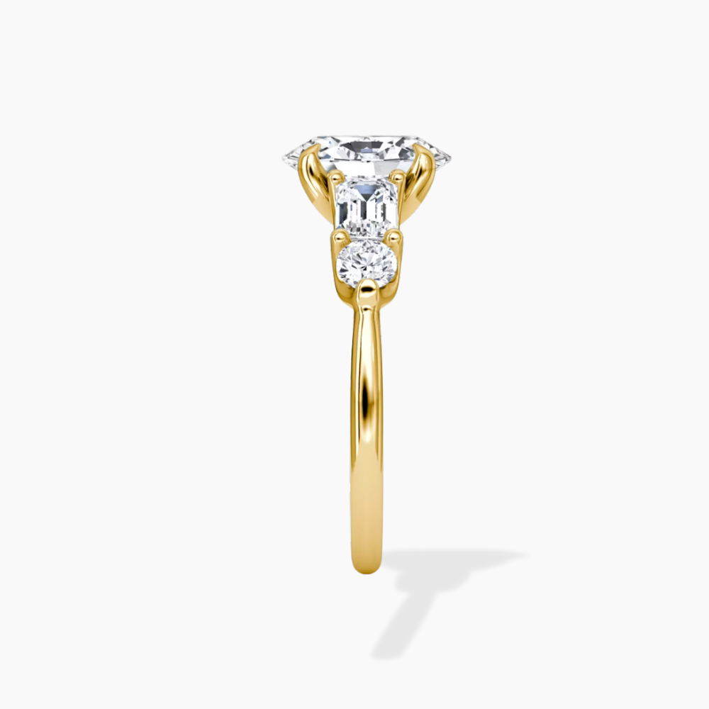 Leona Accents Oval (Round and Baguette Side Stones) Lab Grown Diamond Engagement Ring in 18K Gold