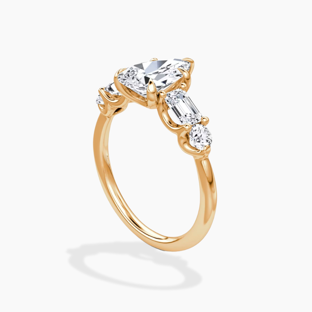 Leona Accents Pear (Round and Baguette Side Stones) Lab Grown Diamond Engagement Ring in 18K Gold