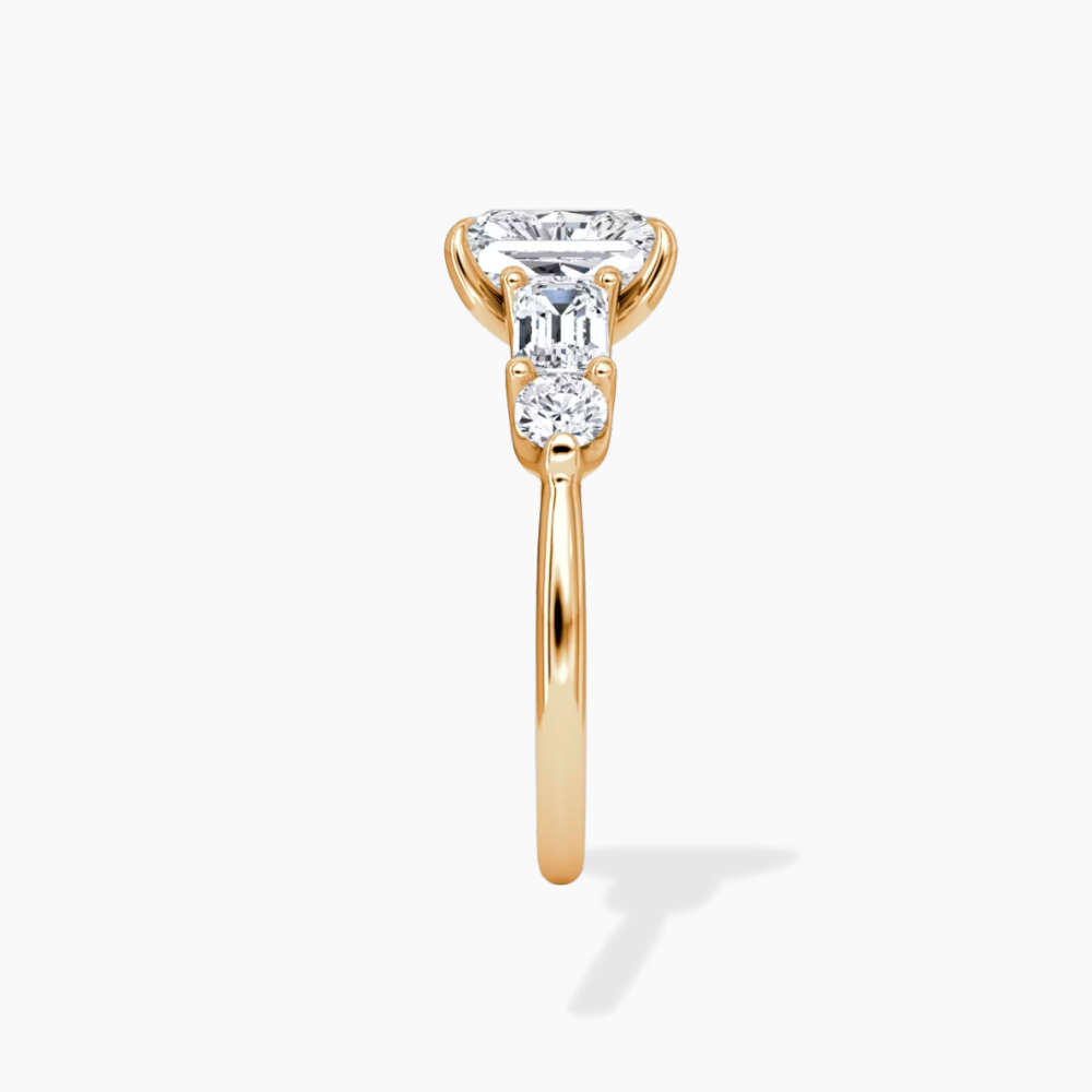 Leona Accents Radiant (Round and Baguette Side Stones) Lab Grown Diamond Engagement Ring in 18K Gold