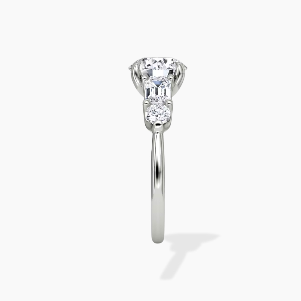 Leona Accents Round (Round and Baguette Side Stones) Lab Grown Diamond Engagement Ring in 18K Gold