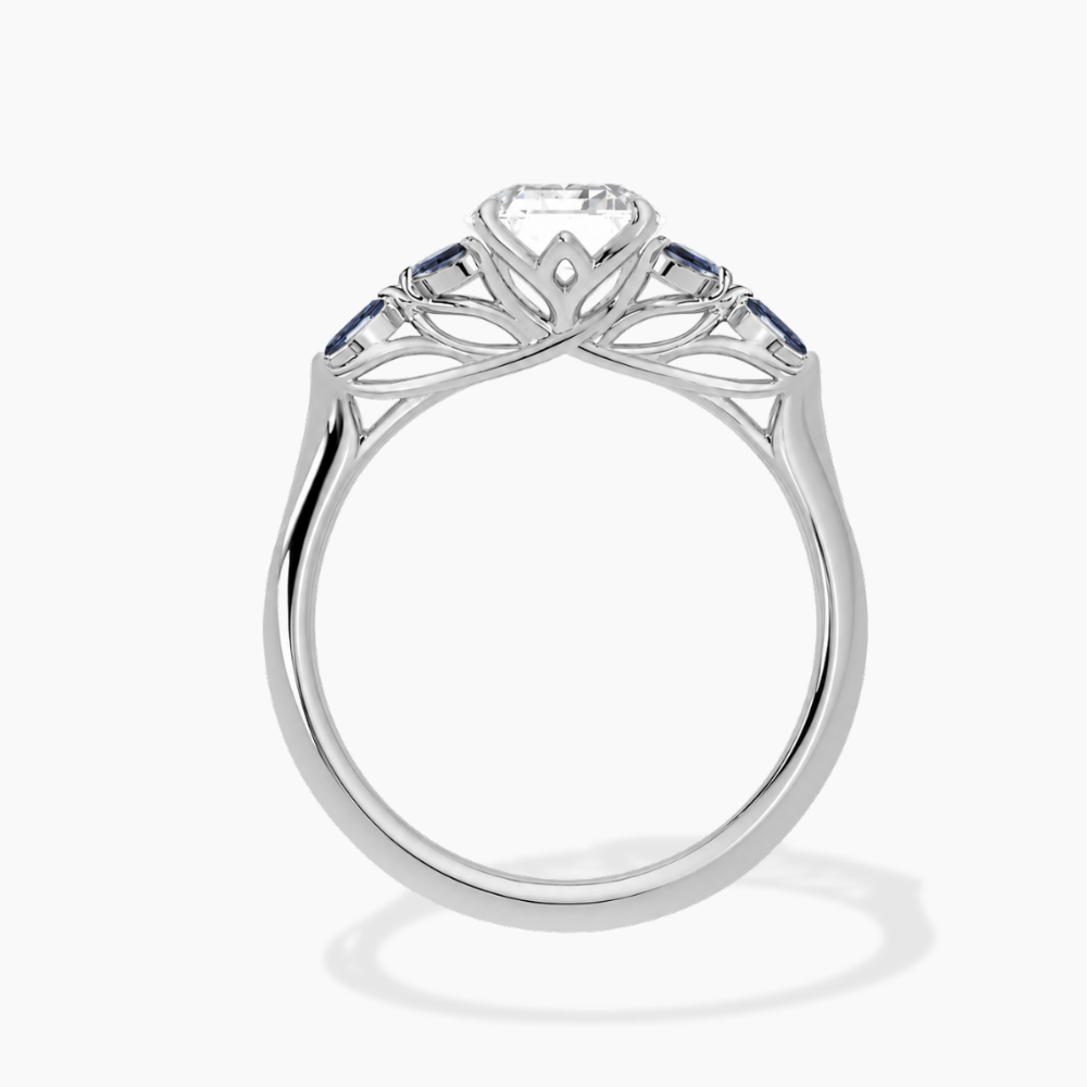 Lima Accents (Blue Marquise Sides) Emerald Lab Grown Diamond Engagement Ring in 18K Gold