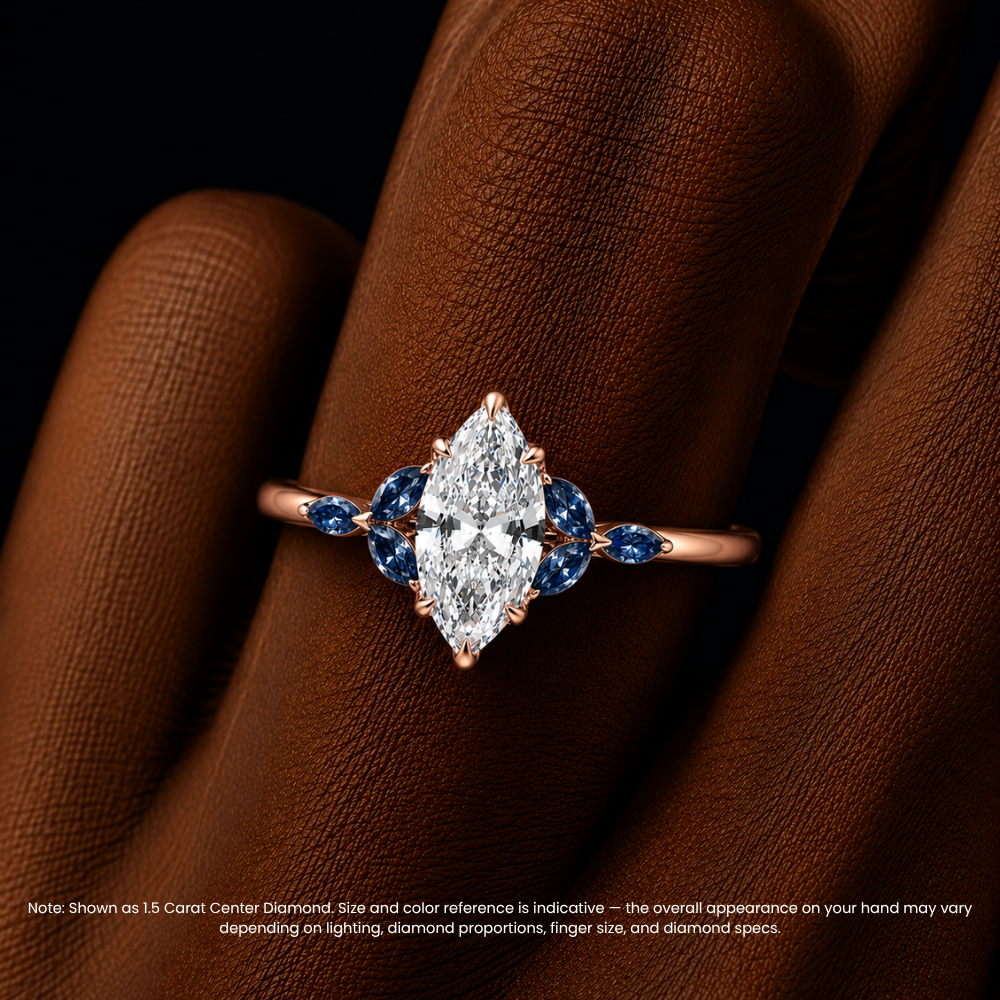 Lima Accents (Blue Marquise Sides) Marquise Lab Grown Diamond Engagement Ring in 18K Gold