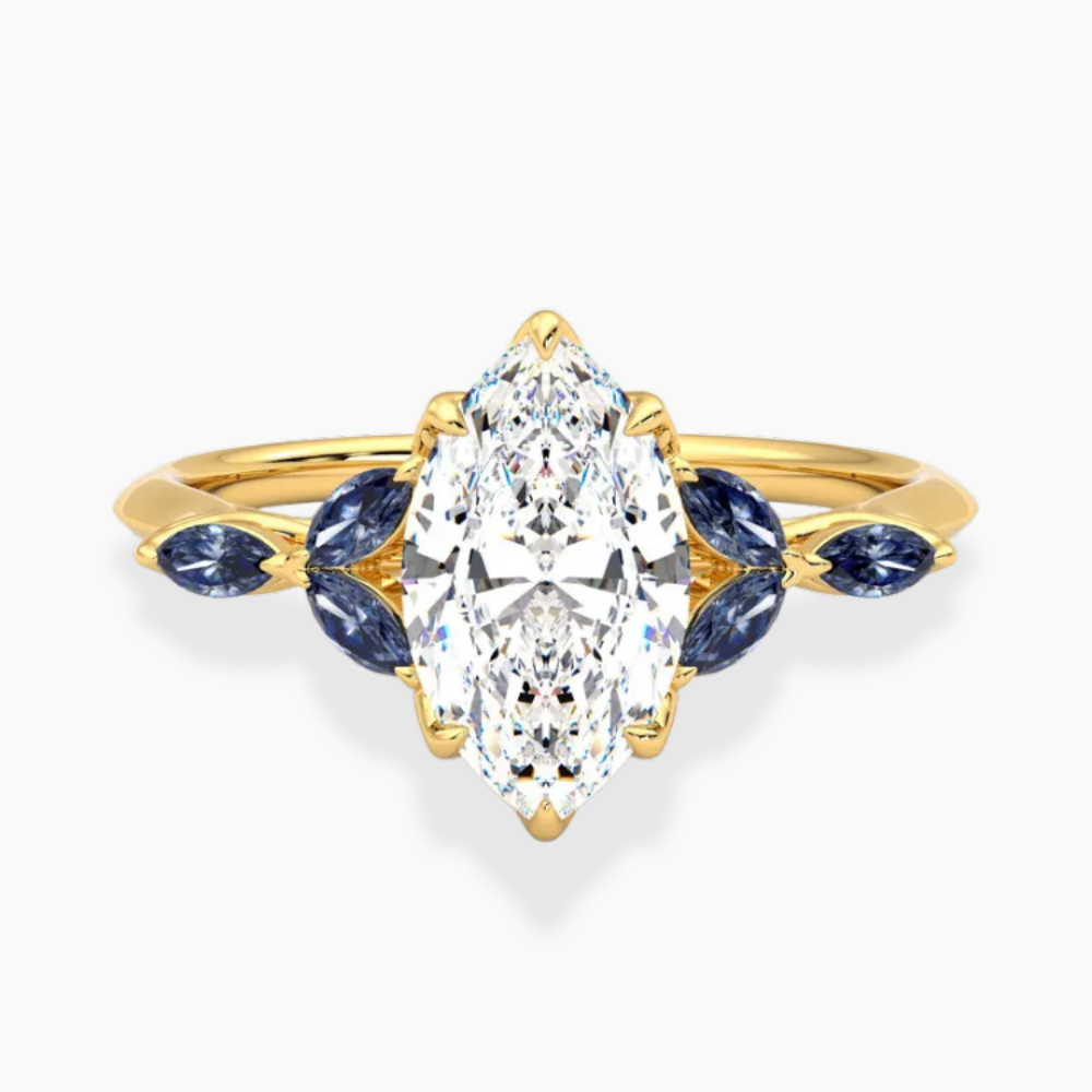 Lima Accents (Blue Marquise Sides) Marquise Lab Grown Diamond Engagement Ring in 18K Gold