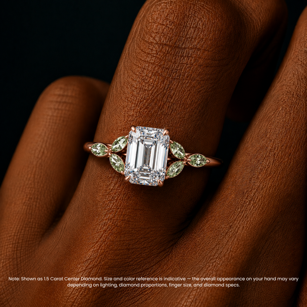 Lima Accents (Green Marquise Sides) Emerald Lab Grown Diamond Engagement Ring in 18K Gold