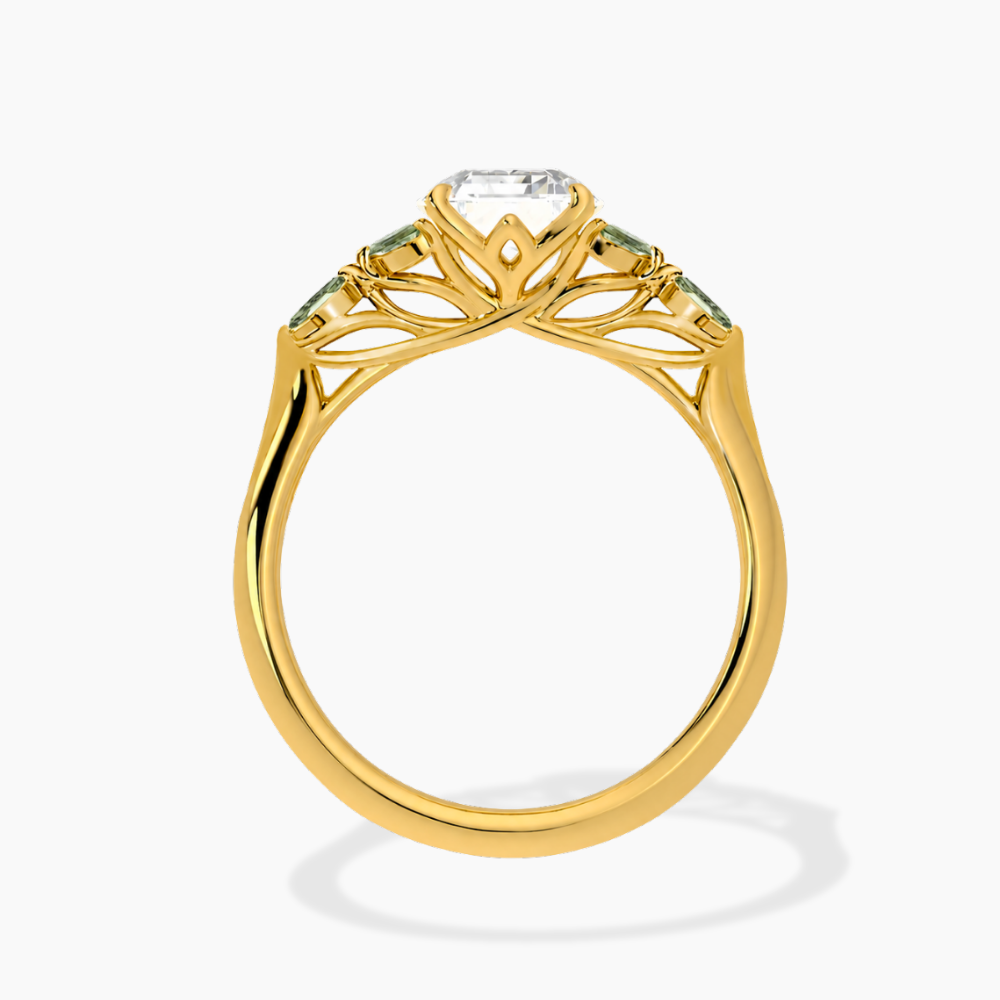 Lima Accents (Green Marquise Sides) Round Lab Grown Diamond Engagement Ring in 18K Gold
