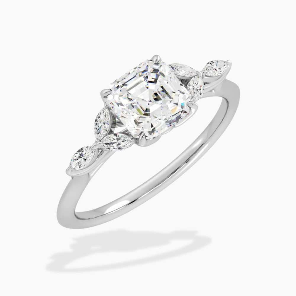 Lima Accents (Marquise Sides) Asscher Lab Grown Diamond Engagement Ring in 18K Gold