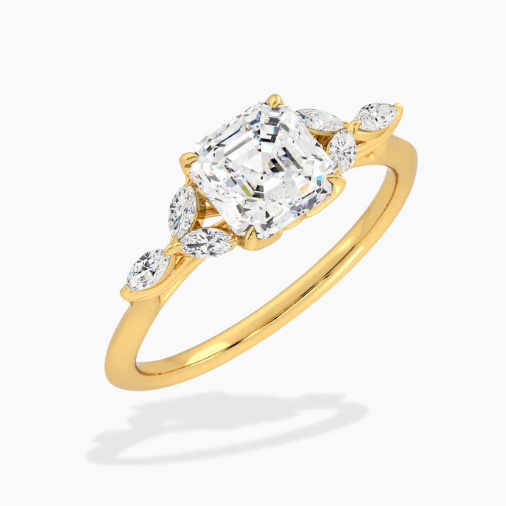 Lima Accents (Marquise Sides) Asscher Lab Grown Diamond Engagement Ring in 18K Gold