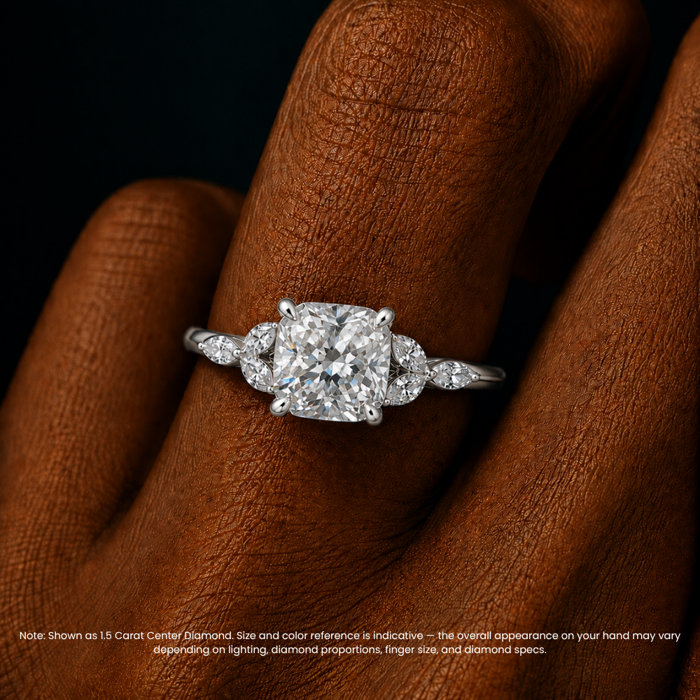 Lima Accents (Marquise Sides) Cushion Lab Grown Diamond Engagement Ring in 18K Gold