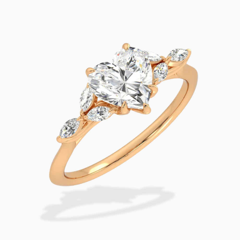 Lima Accents (Marquise Sides) Heart Lab Grown Diamond Engagement Ring in 18K Gold