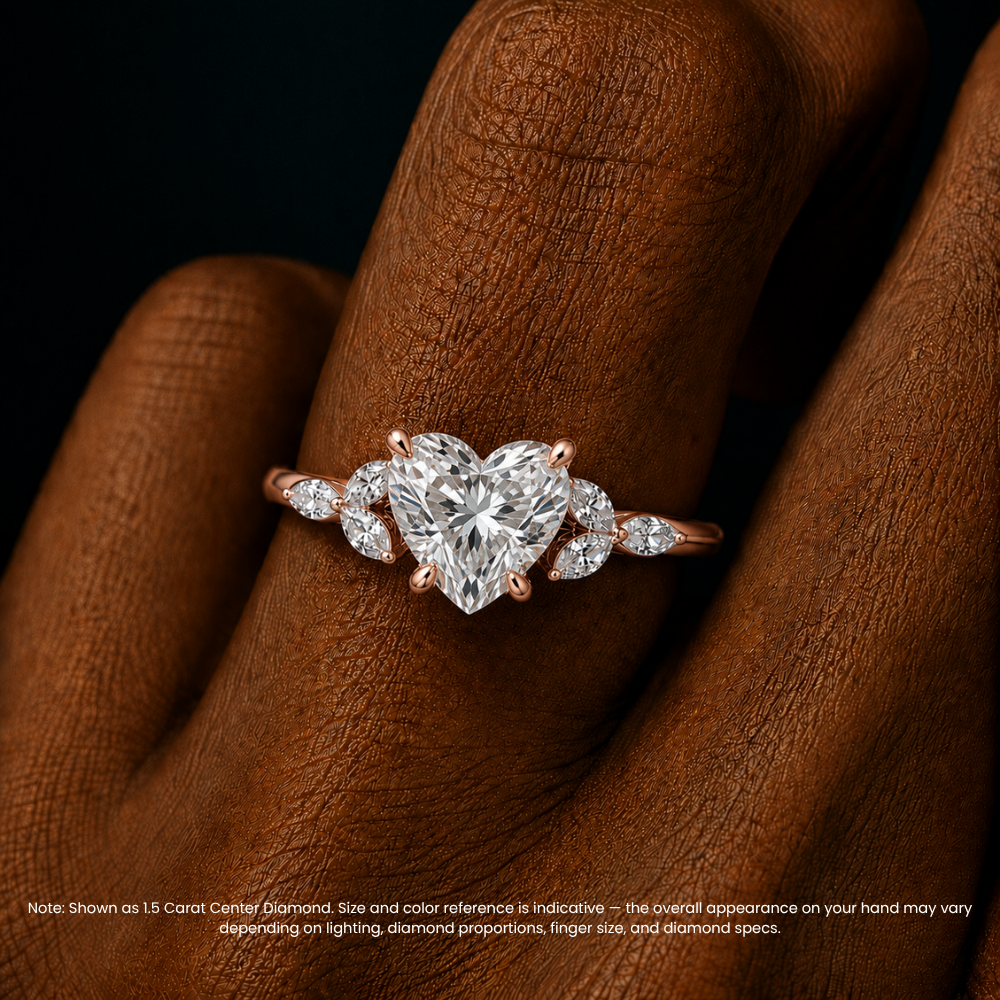 Lima Accents (Marquise Sides) Heart Lab Grown Diamond Engagement Ring in 18K Gold