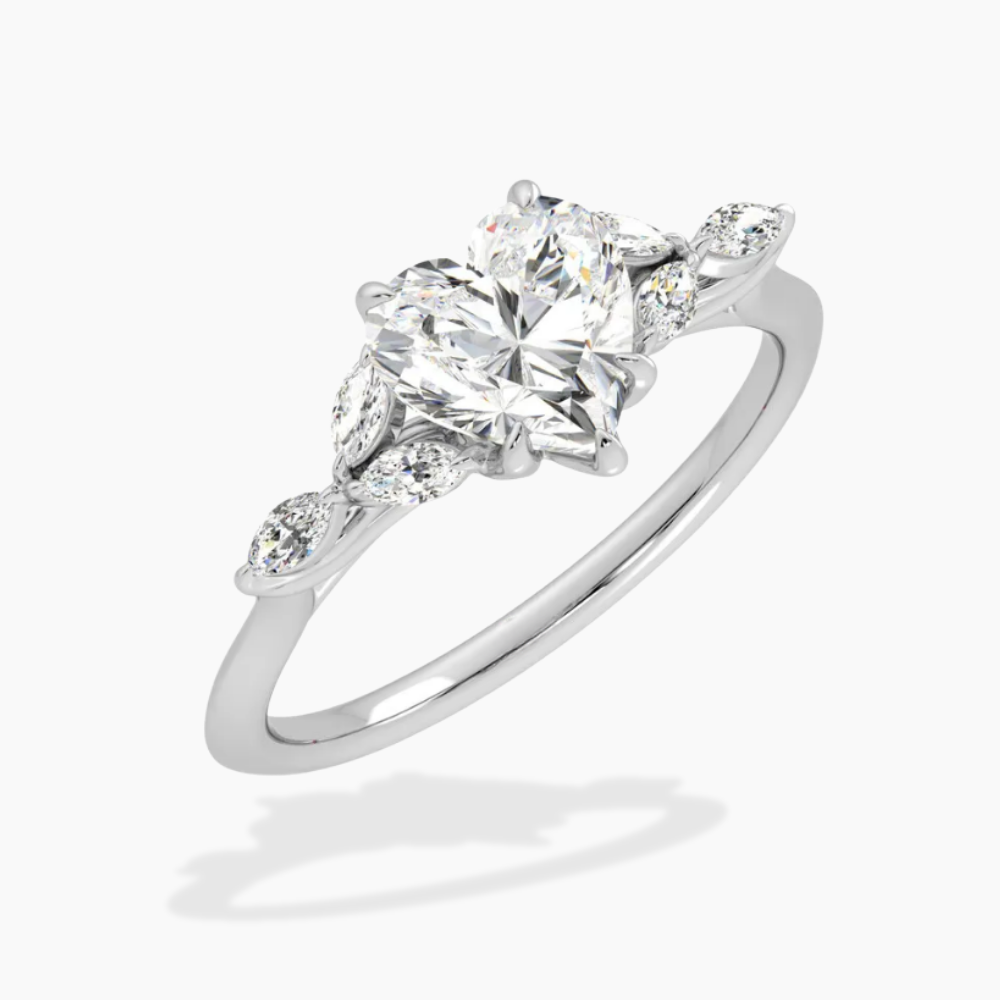 Lima Accents (Marquise Sides) Heart Lab Grown Diamond Engagement Ring in 18K Gold