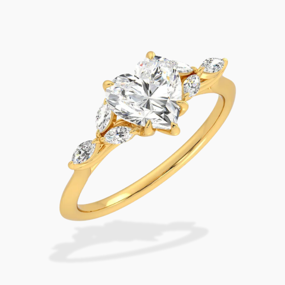 Lima Accents (Marquise Sides) Heart Lab Grown Diamond Engagement Ring in 18K Gold