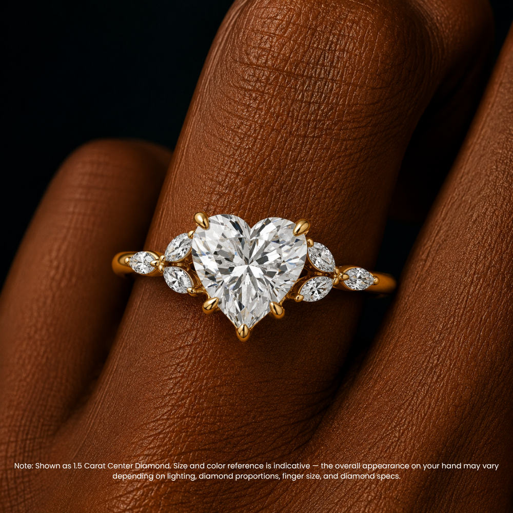 Lima Accents (Marquise Sides) Heart Lab Grown Diamond Engagement Ring in 18K Gold