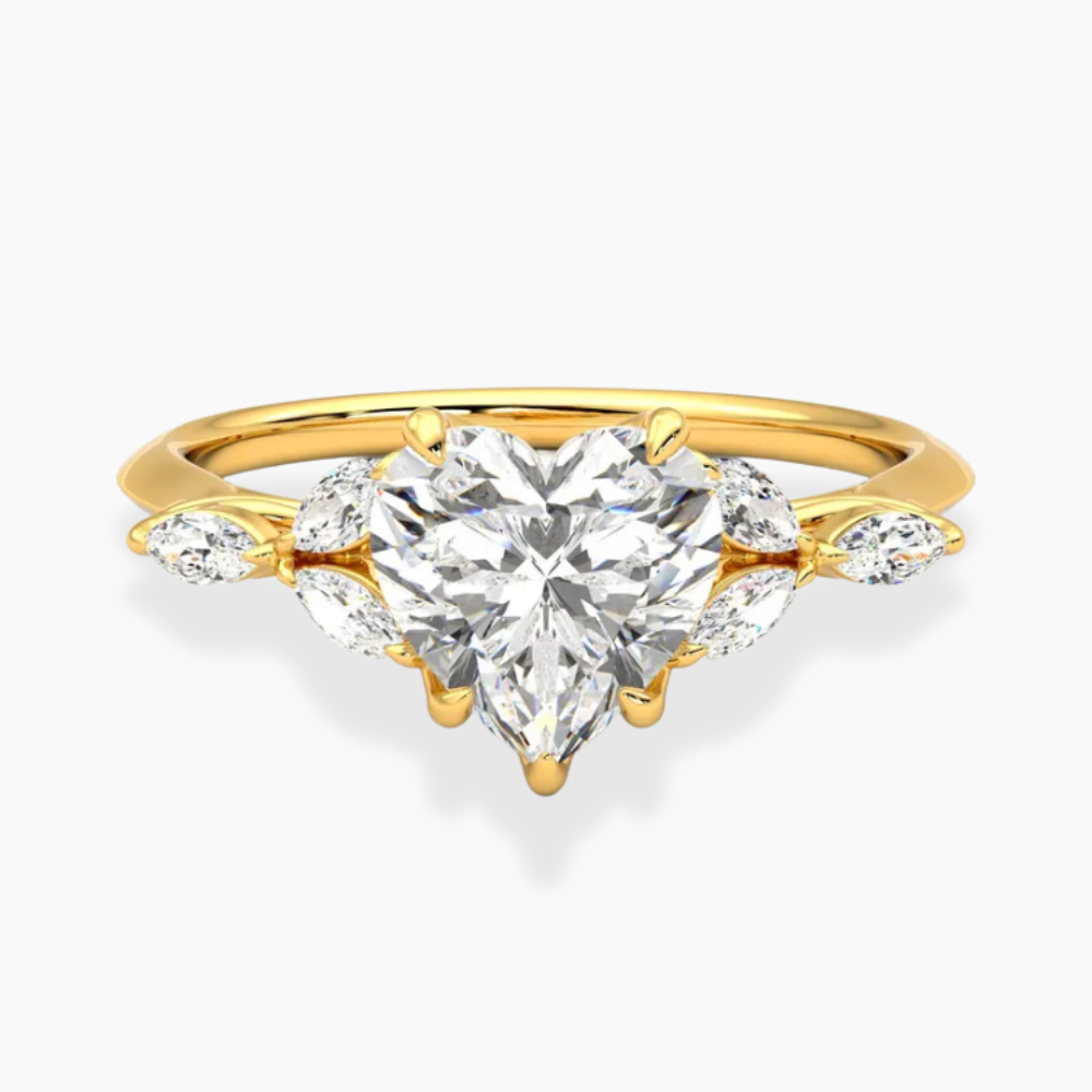 Lima Accents (Marquise Sides) Heart Lab Grown Diamond Engagement Ring in 18K Gold