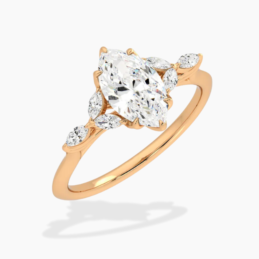 Lima Accents (Marquise Sides) Marquise Lab Grown Diamond Engagement Ring in 18K Gold