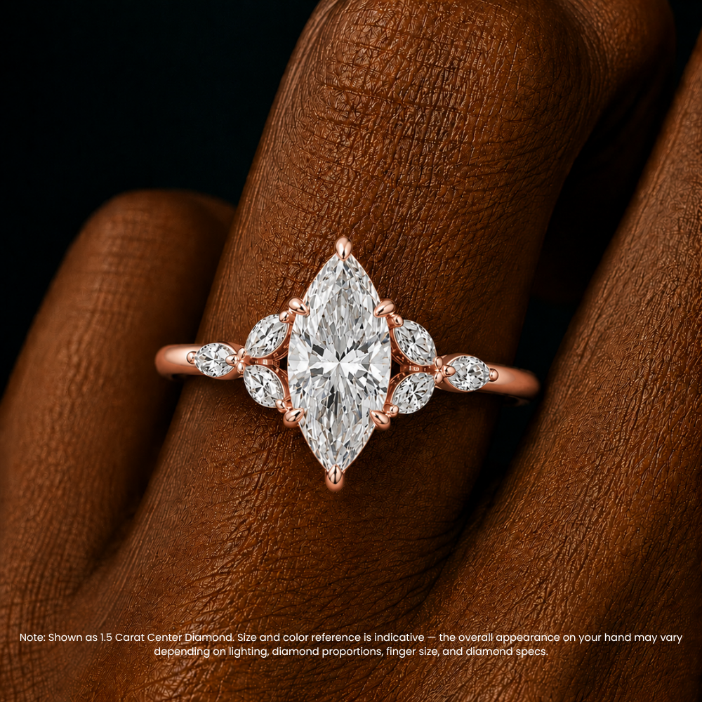 Lima Accents (Marquise Sides) Marquise Lab Grown Diamond Engagement Ring in 18K Gold