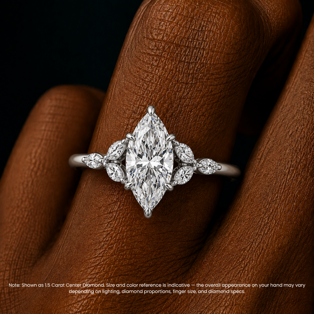 Lima Accents (Marquise Sides) Marquise Lab Grown Diamond Engagement Ring in 18K Gold