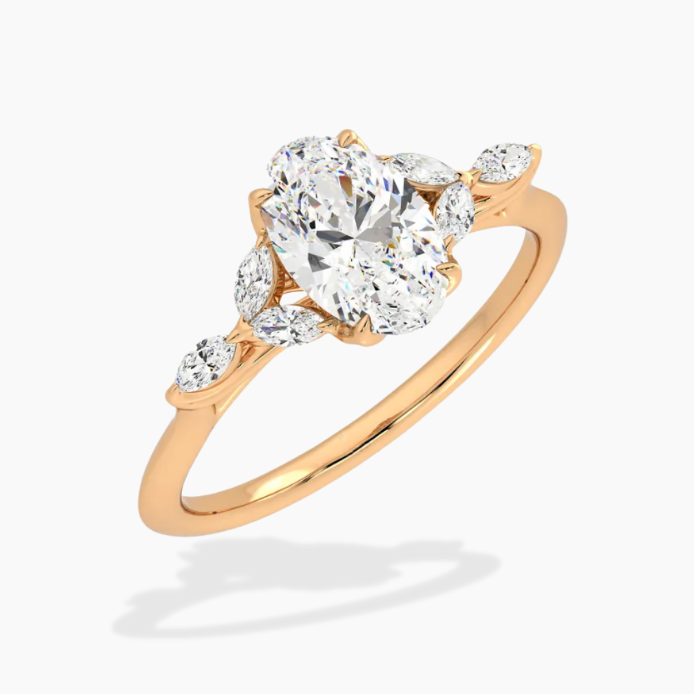 Lima Accents (Marquise Sides) Oval Lab Grown Diamond Engagement Ring in 18K Gold
