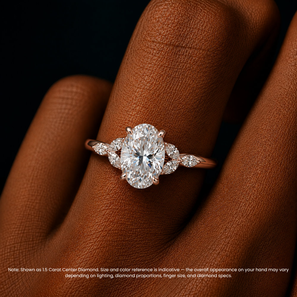 Lima Accents (Marquise Sides) Oval Lab Grown Diamond Engagement Ring in 18K Gold