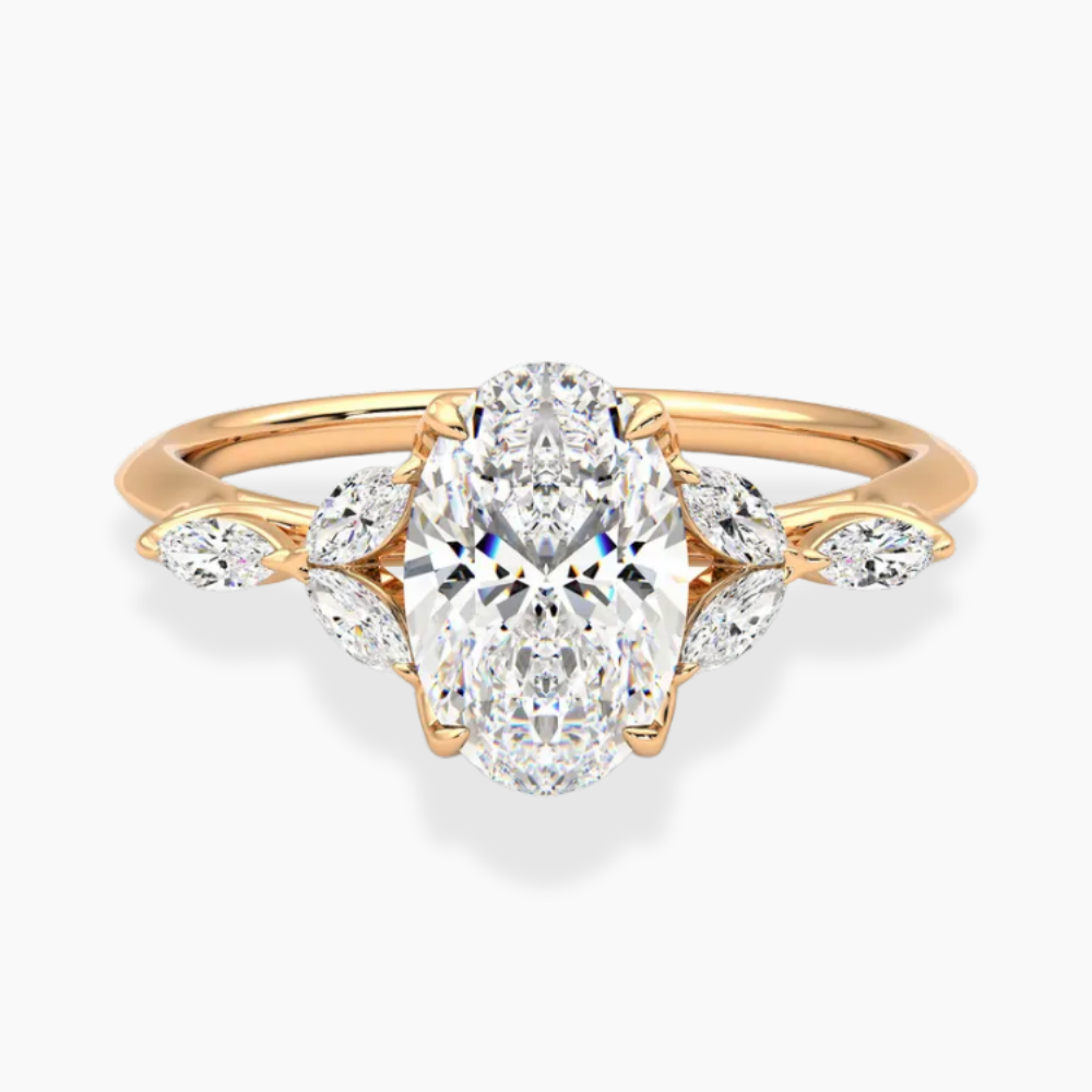 Lima Accents (Marquise Sides) Oval Lab Grown Diamond Engagement Ring in 18K Gold