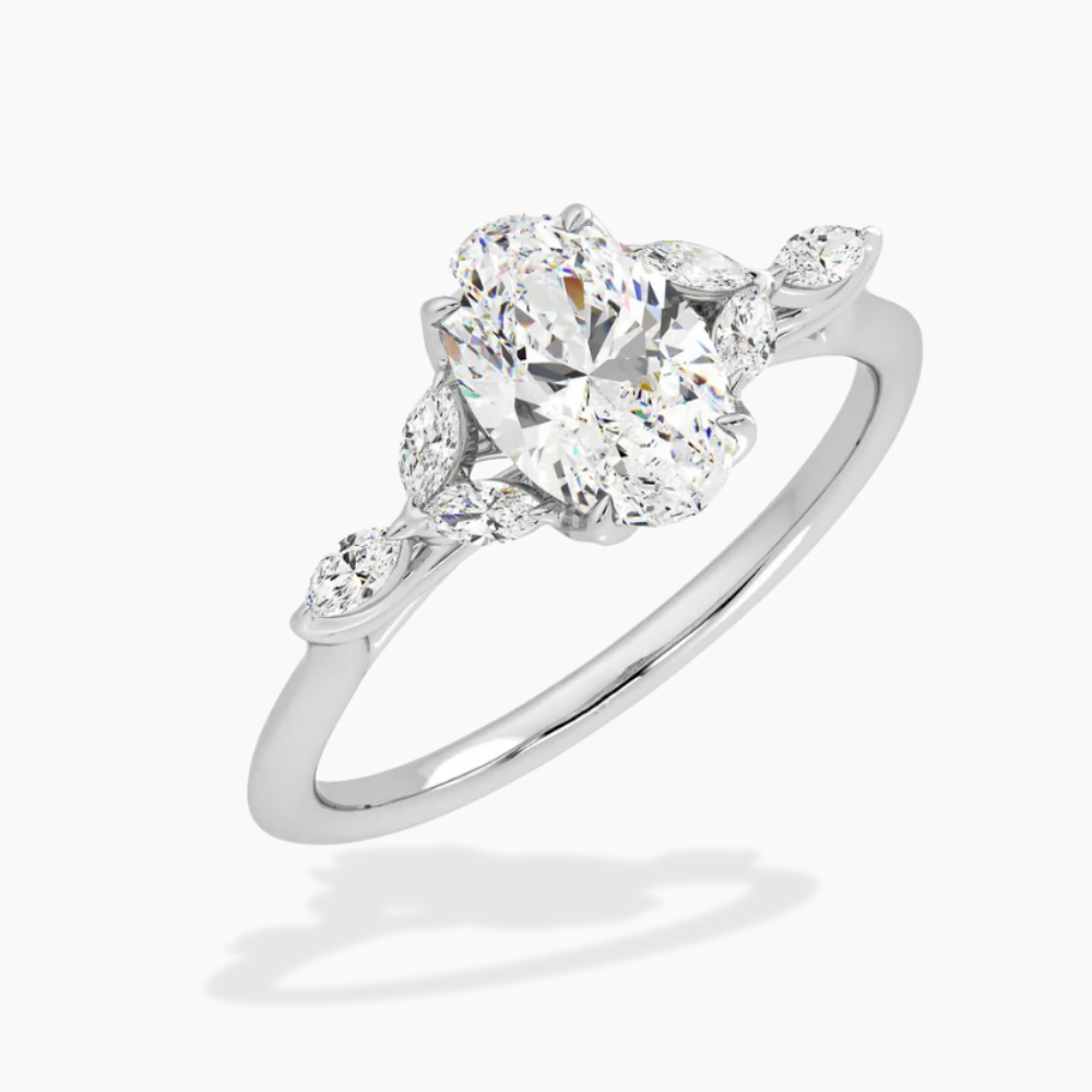 Lima Accents (Marquise Sides) Oval Lab Grown Diamond Engagement Ring in 18K Gold